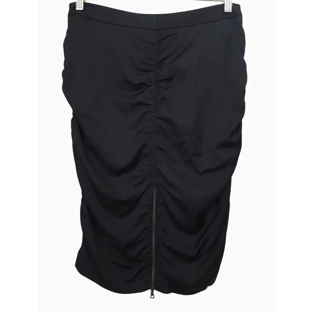 Theory Satin Black Gathered Ruched Rayon-Wool Blend Pencil Skirt Sz 6 - USA - Picture 2 of 7